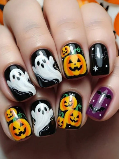 🎃👻 Cute Short Halloween False Nails 👻🎃