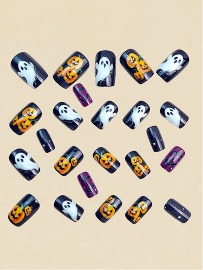 🎃👻 Cute Short Halloween False Nails 👻🎃