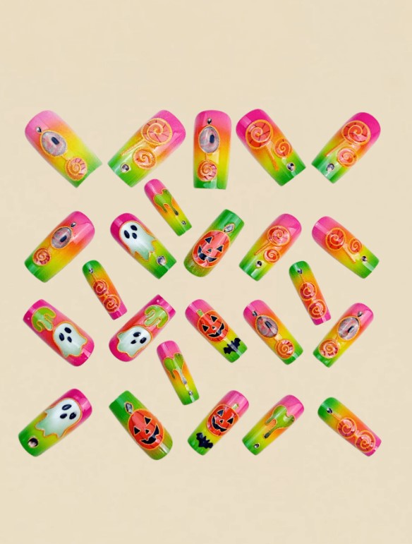 🎃🍭 Neon Candy Halloween False Nails 🍭🎃