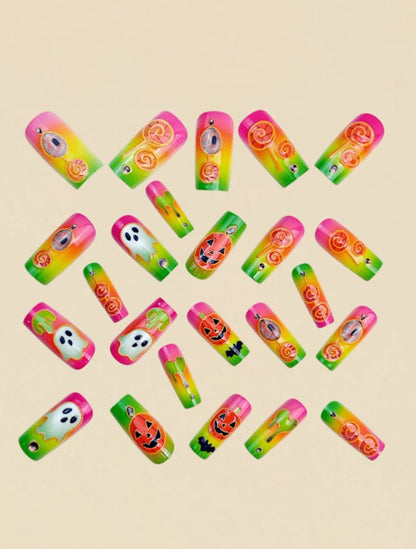 🎃🍭 Neon Candy Halloween False Nails 🍭🎃