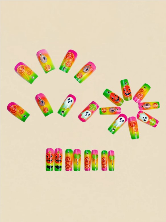 🎃🍭 Neon Candy Halloween False Nails 🍭🎃