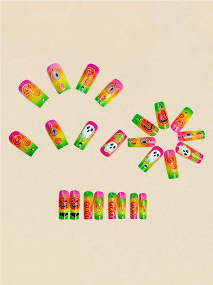 🎃🍭 Neon Candy Halloween False Nails 🍭🎃