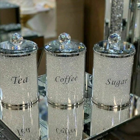 💎 Diamond Style Crystal Storage Jars - Tea Coffee Sugar 💎