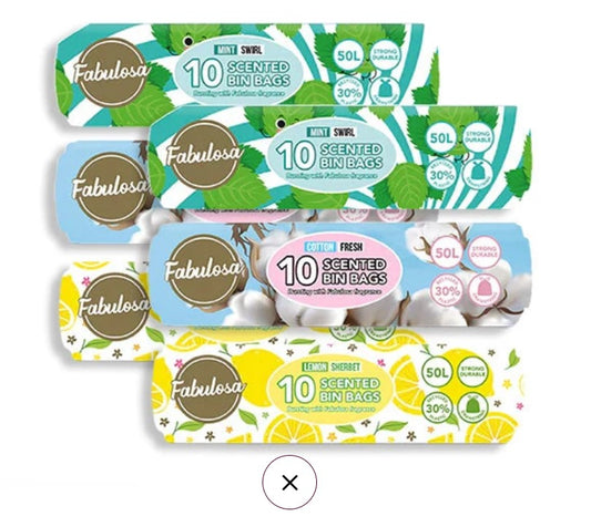 Scented Bin Bags Lemon Sherbet, Mint Swirl, Cotton Fresh 60 Bags 6 Pack Bundle