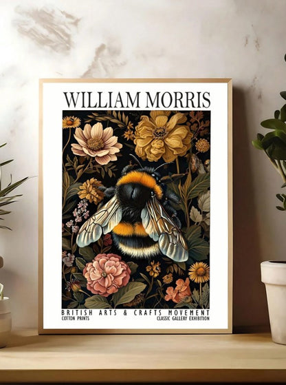 🐝 William Morris-Inspired Bee & Floral Canvas Art Print 🐝