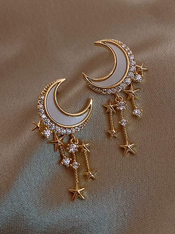 🌙⭐ Rhinestone Moon & Star Drop Earrings ⭐🌙