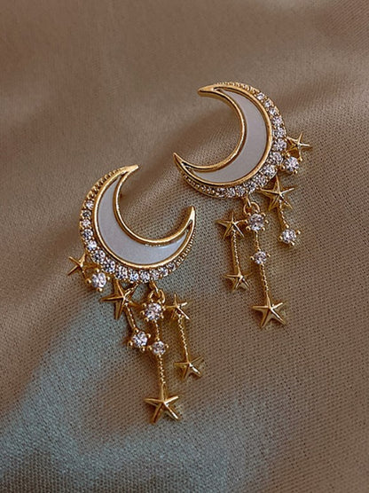🌙⭐ Rhinestone Moon & Star Drop Earrings ⭐🌙