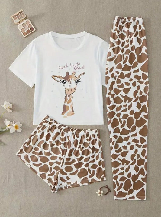 🦒💤 3-Piece Women’s Giraffe Print PJs Set 🦒💤