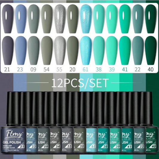 💅 Green & Blue Gel Nail Varnish – 12pc Set 💅