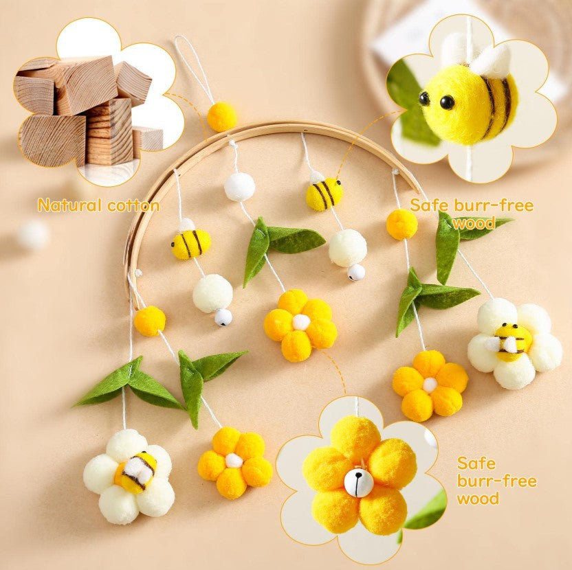 🌼🐝 Baby Bee & Flower Wooden Arc Woven Crib Mobile 🐝🌼
