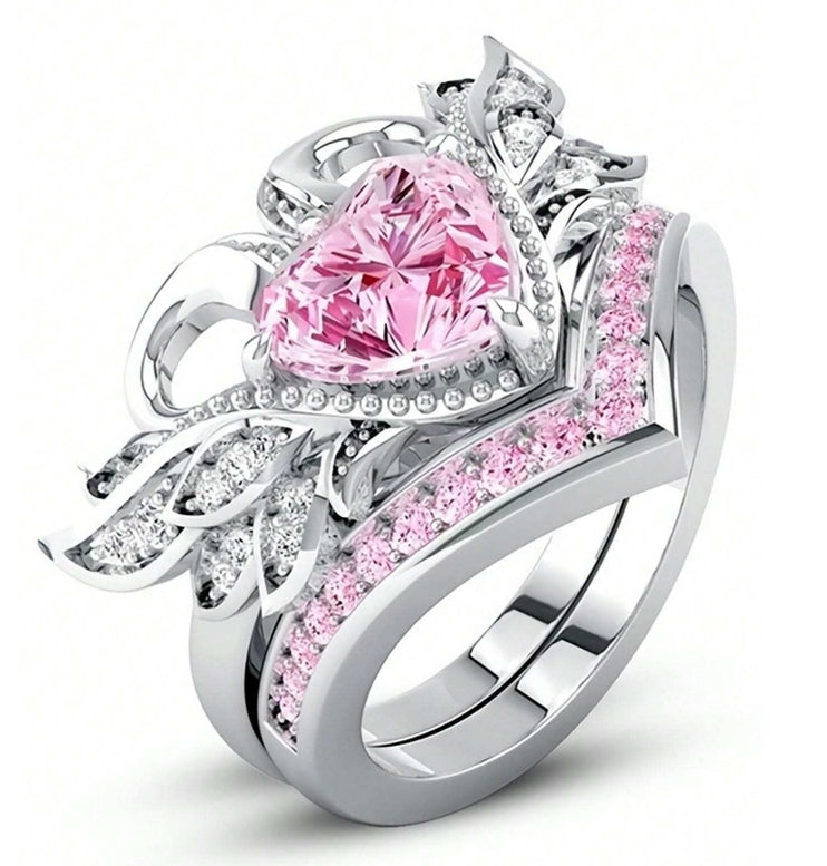💖 2pc Cubic Zirconia Heart Rings 💖