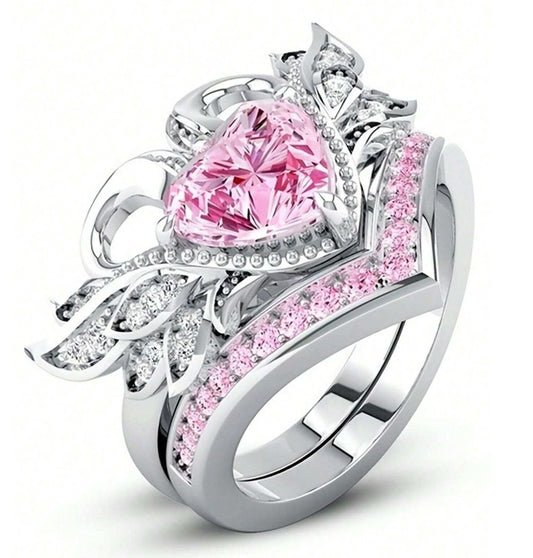 💖 2pc Cubic Zirconia Heart Rings 💖