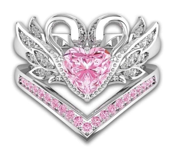💖 2pc Cubic Zirconia Heart Rings 💖
