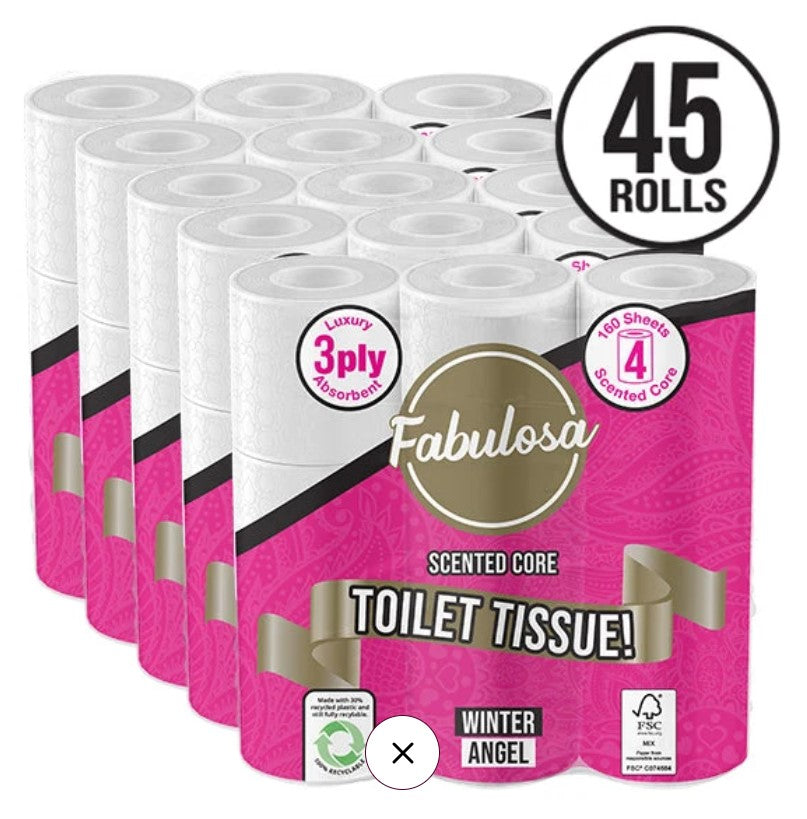 45 Pack 3 Ply Scented Toilet Roll Winter Angel Fragranced 5 x 9 Pack Bundle