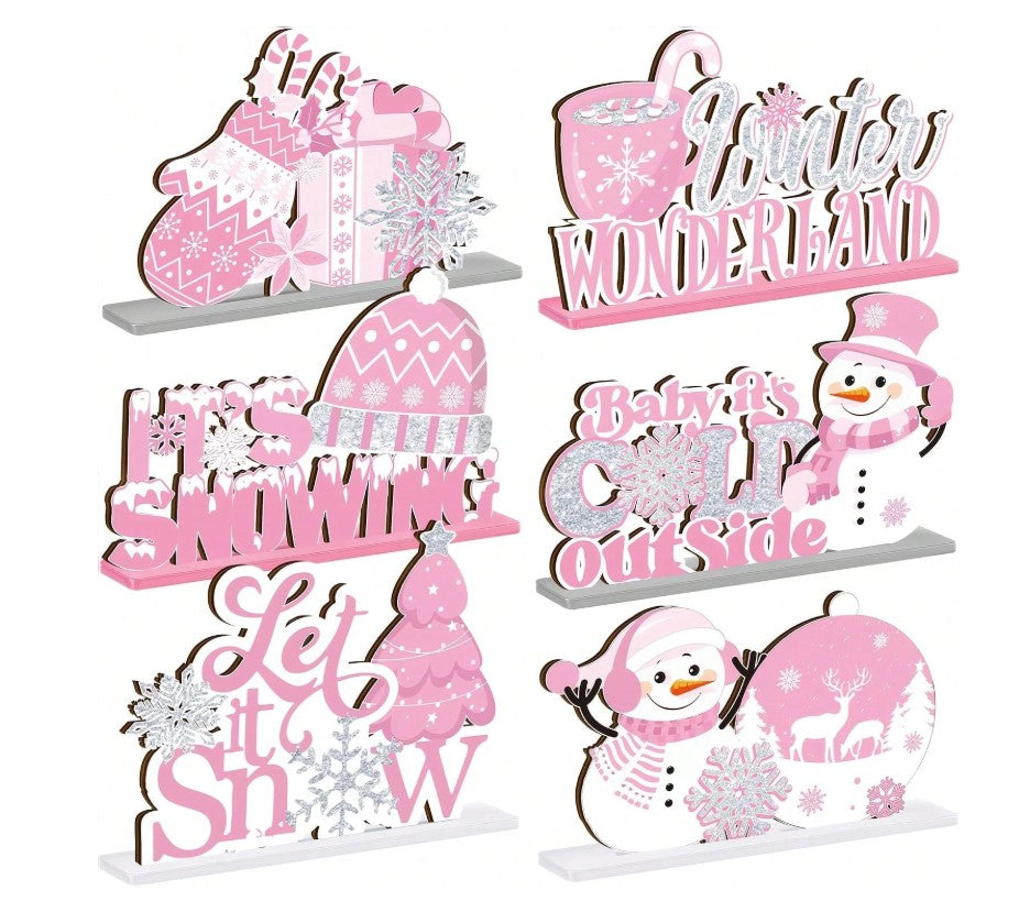 ⛄🌸 6pcs Pink Winter Tabletop Décor Set 🌸⛄