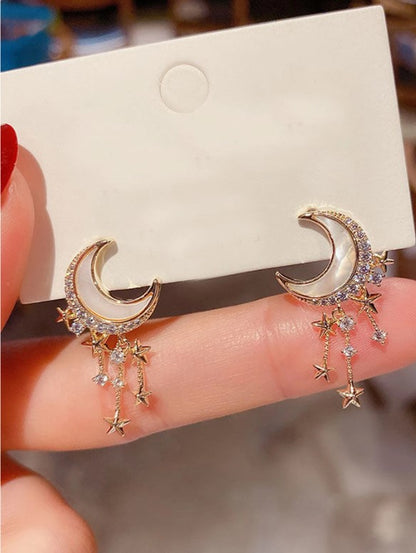 🌙⭐ Rhinestone Moon & Star Drop Earrings ⭐🌙