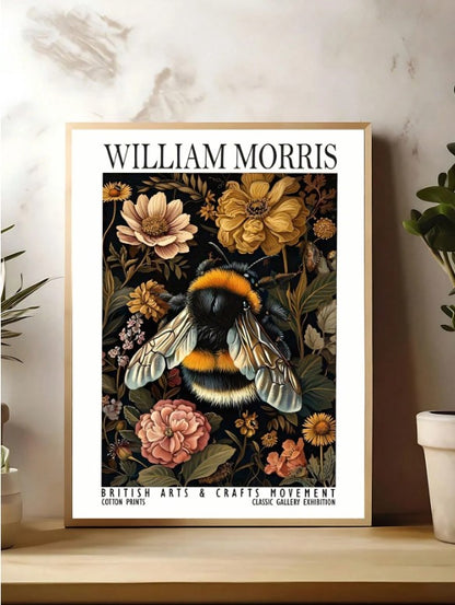 🐝 William Morris-Inspired Bee & Floral Canvas Art Print 🐝
