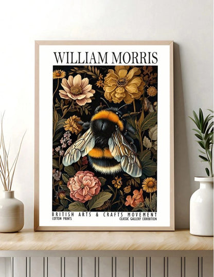 🐝 William Morris-Inspired Bee & Floral Canvas Art Print 🐝