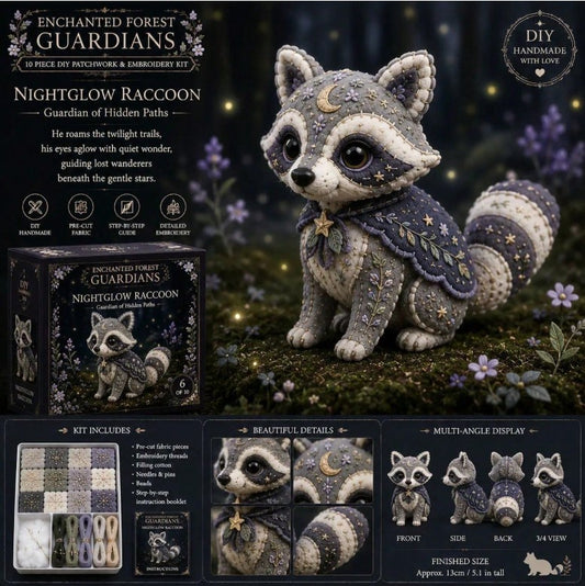 🌙🦝 Nightglow Raccoon Enchanted Forest Guardian Felt Animal Kit 🦝🌙
