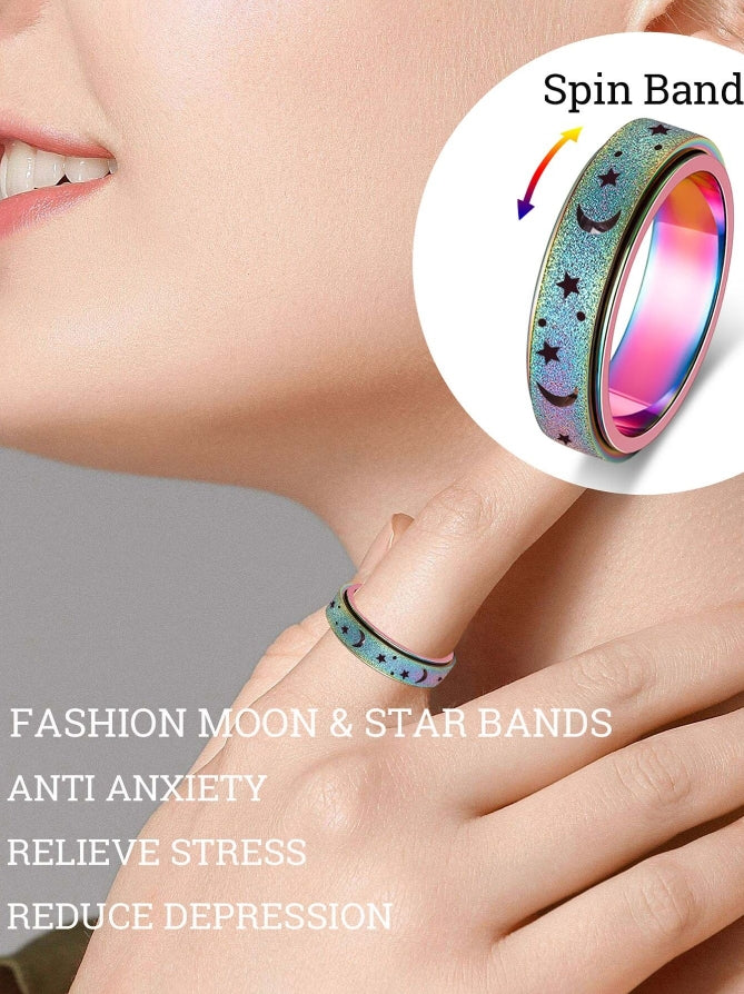 🌙✨ Celestial Moon & Stars Fidget Rings✨🌙