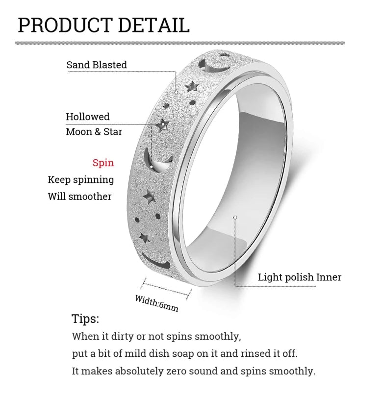 🌙✨ Celestial Moon & Stars Fidget Rings✨🌙