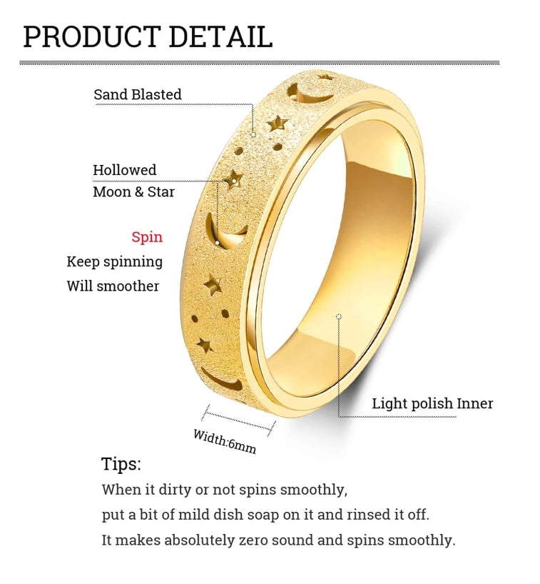 🌙✨ Celestial Moon & Stars Fidget Rings ✨🌙