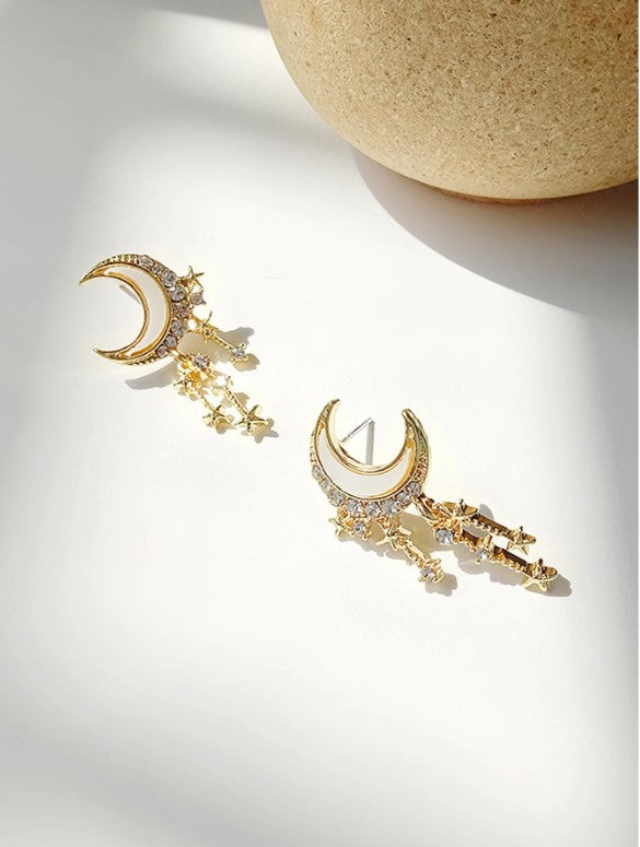 🌙⭐ Rhinestone Moon & Star Drop Earrings ⭐🌙