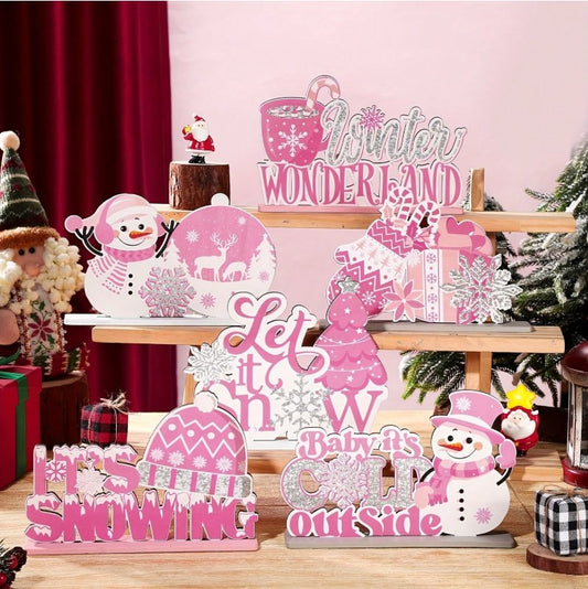 ⛄🌸 6pcs Pink Winter Tabletop Décor Set 🌸⛄