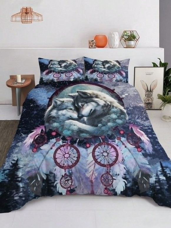 💜🐺 3pc Purple Wolf Dreamcatcher Bedding Set 🐺💜