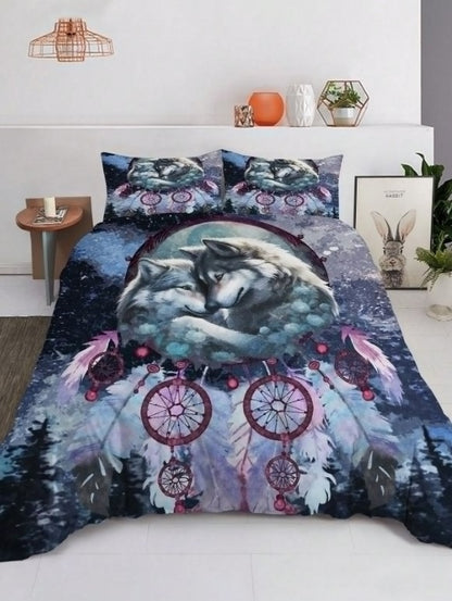 💜🐺 3pc Purple Wolf Dreamcatcher Bedding Set 🐺💜