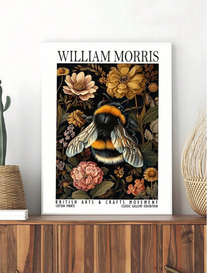 🐝 William Morris-Inspired Bee & Floral Canvas Art Print 🐝
