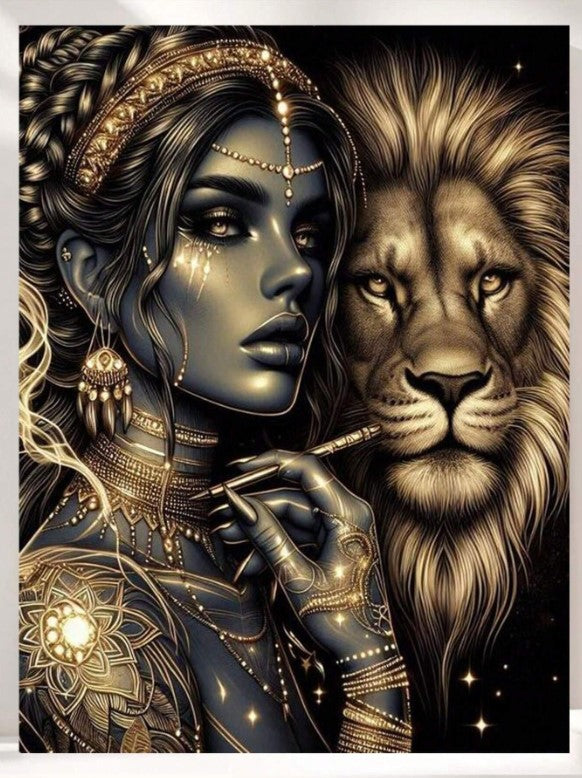 🦁  Gold Queen with Pet Lion Diamond Painting Kit 🦁