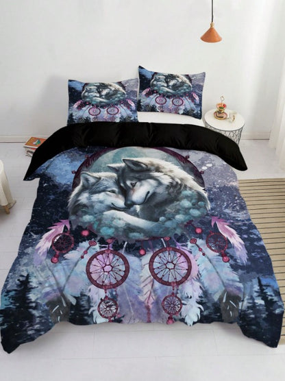 💜🐺 3pc Purple Wolf Dreamcatcher Bedding Set 🐺💜