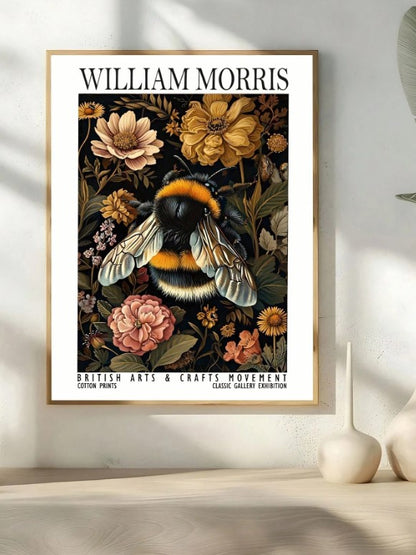 🐝 William Morris-Inspired Bee & Floral Canvas Art Print 🐝