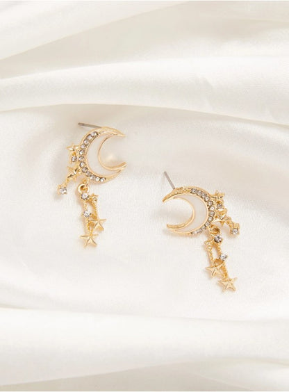 🌙⭐ Rhinestone Moon & Star Drop Earrings ⭐🌙