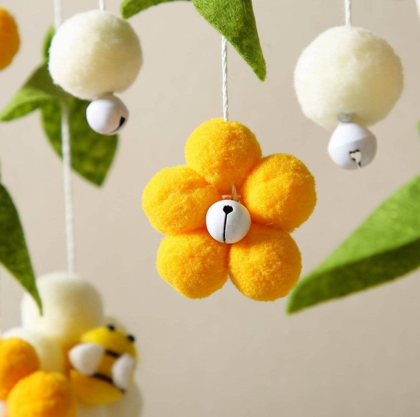 🌼🐝 Baby Bee & Flower Wooden Arc Woven Crib Mobile 🐝🌼