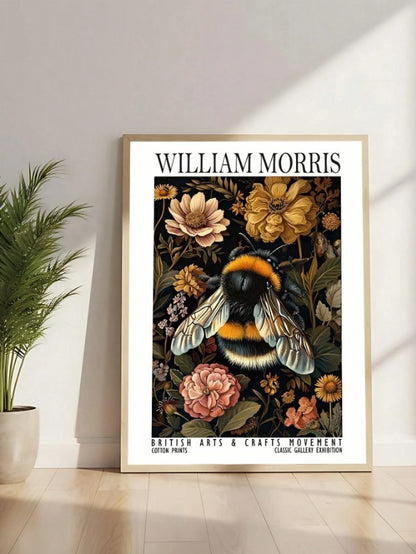 🐝 William Morris-Inspired Bee & Floral Canvas Art Print 🐝