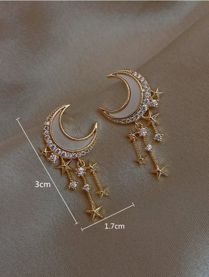 🌙⭐ Rhinestone Moon & Star Drop Earrings ⭐🌙