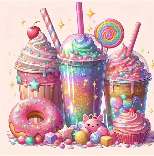 🍨🌈 Multicoloured Kawaii Milkshakes & Desserts Diamond Painting 🌈🍨