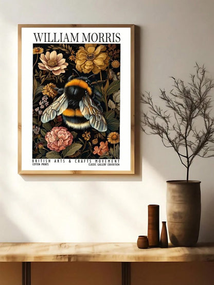 🐝 William Morris-Inspired Bee & Floral Canvas Art Print 🐝