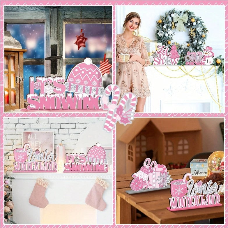 ⛄🌸 6pcs Pink Winter Tabletop Décor Set 🌸⛄