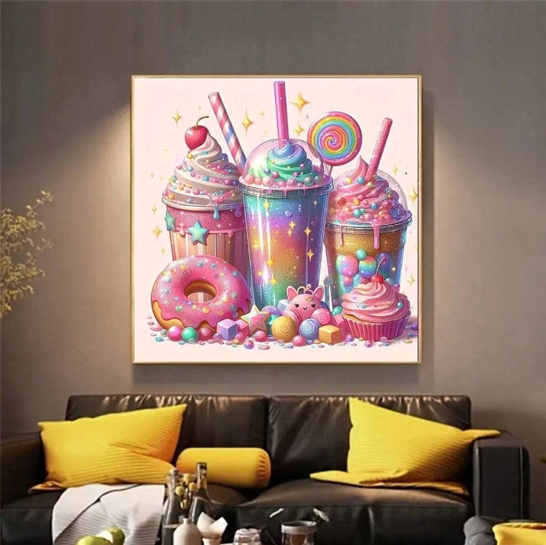🍨🌈 Multicoloured Kawaii Milkshakes & Desserts Diamond Painting 🌈🍨