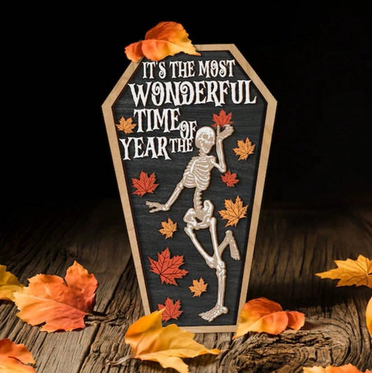 💀🎃 “It’s the Most Wonderful Time of the Year” – Spooky Skeleton Sign 🎃💀