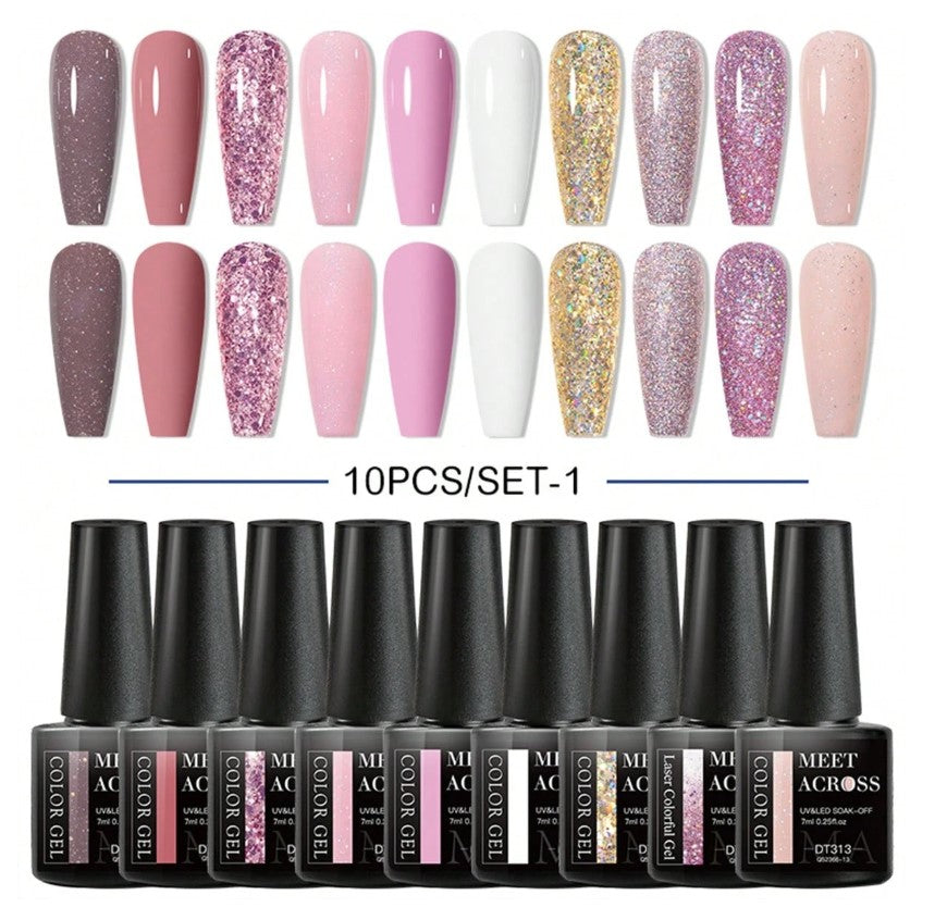 💅 Pink Sparkle Gel Nail Varnish – 10pc Set 💅