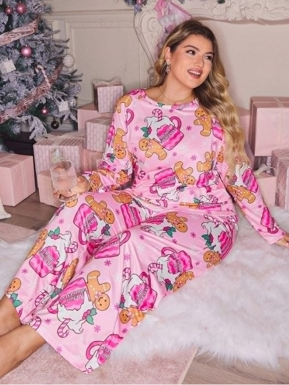 Cute Gingerbread & Candy Cane Print Pyjama Set