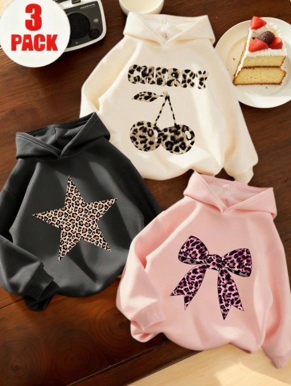3pc Tween Girl Thermal Lined Warm Leopard Print Hoodie Set