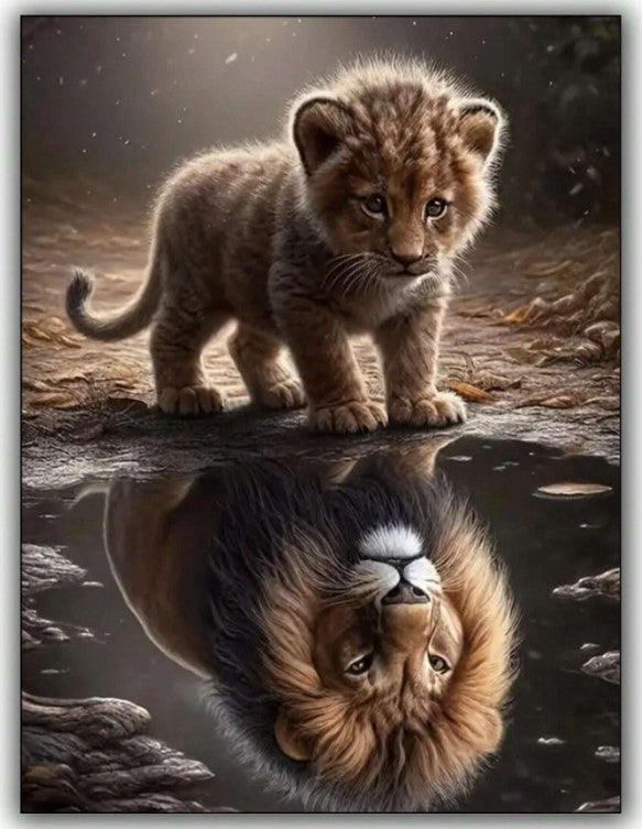 🦁 Lion Cub Looking at Reflection of Lion Diamond Painting Kit 🦁