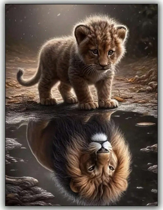 🦁 Lion Cub Looking at Reflection of Lion Diamond Painting Kit 🦁