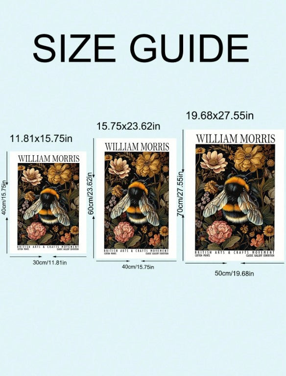 🐝 William Morris-Inspired Bee & Floral Canvas Art Print 🐝
