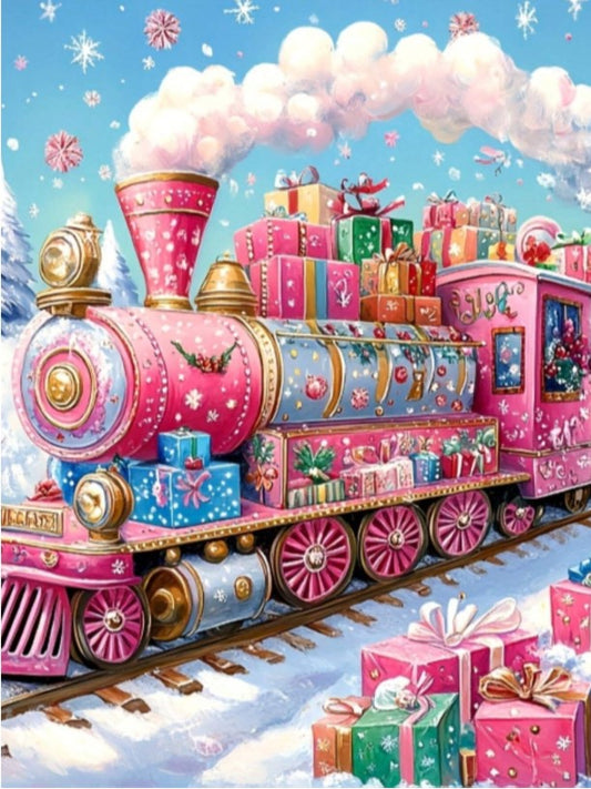 🎁 Pink Christmas Train Diamond Painting 🎁